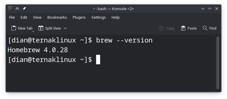 Versi Homebrew yang terinstall di Linux